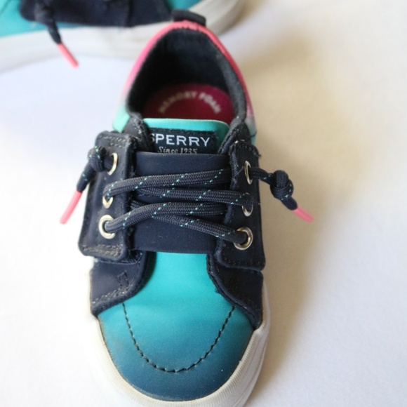 SPERRY Baby Infant Boat Shoes Canvas Laces Blue Pink Ombre 5 months - Picture 8 of 14